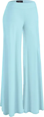 Vista 107 de Made By Johnny Pantalones palazzo elásticos de pierna ancha para mujer, lisos, casuales, cómodos