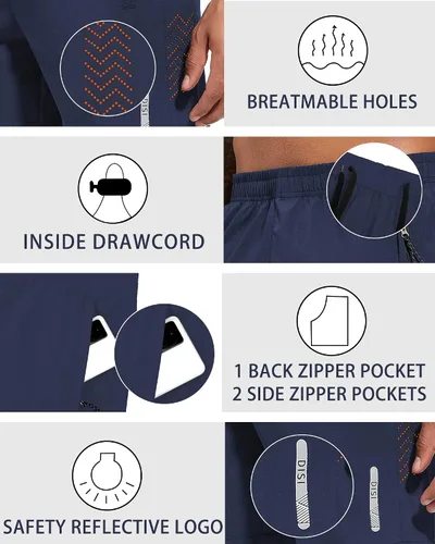 Vista 4 de Pantalones cortos deportivos para hombre de 7 pulgadas, de secado rápido, ligeros, para entrenamiento, gimnasio, cintura elástica, con bolsillos
