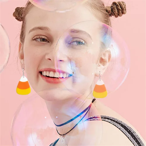 Vista 5 de ONLYJUMP Aretes de calabaza fantasma de Halloween para mujer, aretes de araña de gato de dibujos animados, aretes de acrílico de Halloween, aretes