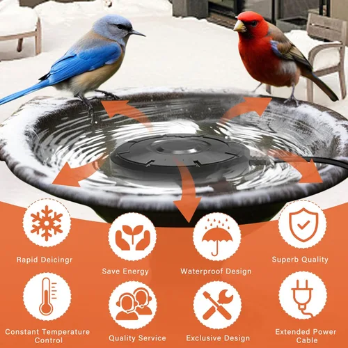 Vista 7 de Calentador de baño para pájaros, descongelador de baño de pájaros, calentador de agua para pájaros con control termostático, descongelador de baño