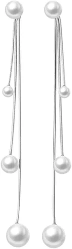 Vista 9 de SLUYNZ Aretes colgantes de plata de ley con perlas para mujeres, adolescentes, aretes colgantes de boda con borla larga B-amarillo