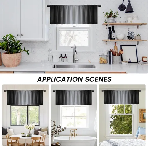 Vista 6 de SimpleHome Cortinas Pequeñas Negras Impermeables con Bolsillo para Barra Suave para Cocina, Cortinas Impermeables con Bolsillo para Barra