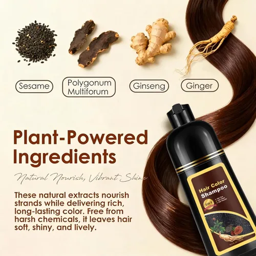 Vista 5 de Champú de tinte para el cabello 3 en 1 para mujeres y hombres, rica coloración de raíz a punta con extractos naturales, 3-4 semanas de duración