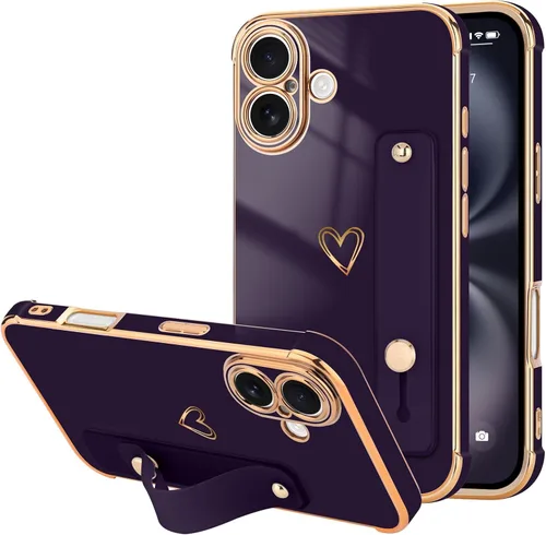 Vista 94 de LLZ.COQUE Funda compatible con iPhone 12 para mujeres y niñas, parachoques chapado de lujo con bonito diseño de corazón de amor, soporte de correa