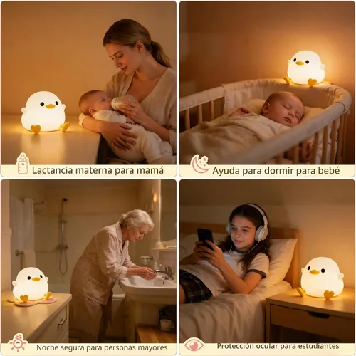 Vista 6 de FAMIDUO Luz nocturna de pato, bonita lámpara de pato DoDo, luz de noche de silicona blanda regulable para guardería de bebé con temporizador, luz