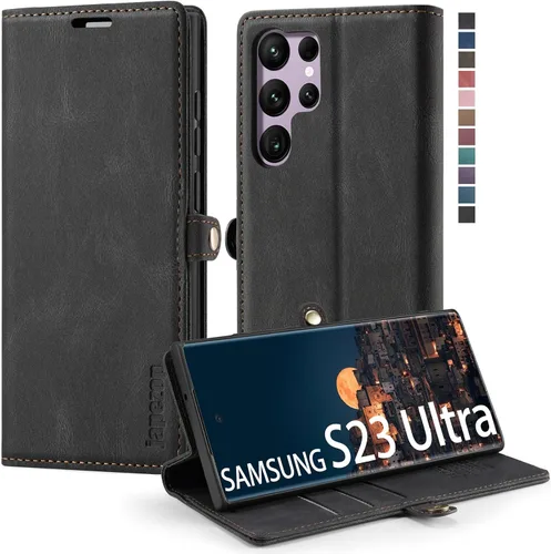 Vista 30 de japezop Compatible con Samsung Galaxy S23 5G - Funda tipo cartera con bloqueo RFID, tarjetero y función atril magnético, funda de piel con tapa