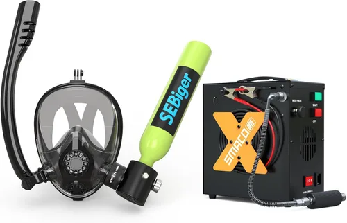 Vista 10 de Máscara de snorkel Mini tanque de buceo 0.5L hasta 6 minutos de respiración submarina dentro de 30 pies de profundidad de buceo pequeño tanque