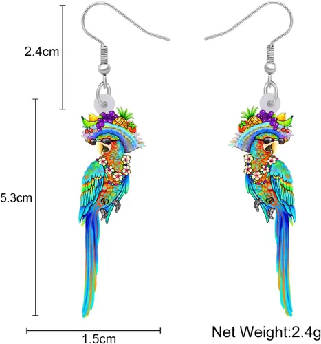 Vista 5 de LONYOO Aretes acrílicos de pájaro loro guacamayo, joyería de verano, colgante, guacamayo escarlata, regalos para mujeres y niñas