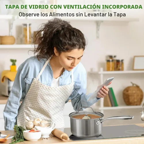 Vista 6 de NutriChef Olla de acero inoxidable de 2 cuartos de galón con tapa, cacerola resistente con asas ergonómicas, para todas las estufas
