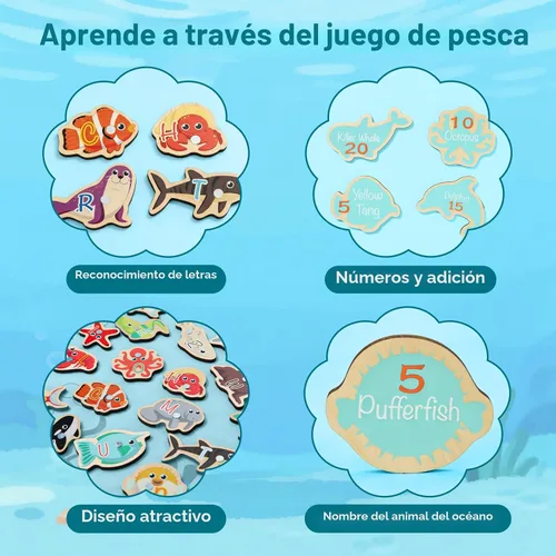 Vista 8 de TOP BRIGHT Juego Montessori de Pesca para Niños Pequeños - Juguetes Magnéticos de Pesca de Madera para Niños de 3 Años, Regalo para Niñas y Niños