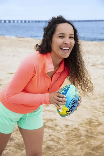 Vista 2 de WAHU Fútbol de playa 100% impermeable con cordones reales para jugar dentro y fuera del agua, fútbol al aire libre de 9 pulgadas para juegos de Azul