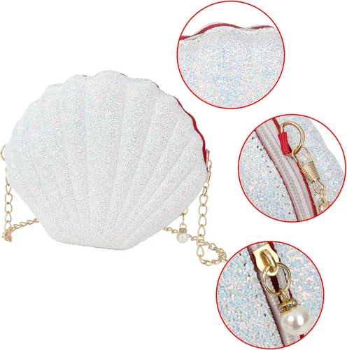 Vista 5 de Bolso de noche de concha de mar para mujer, bolso de hombro con correa de cadena de sirena, bolso de mano Seashell, Mermaid, Chain Strap