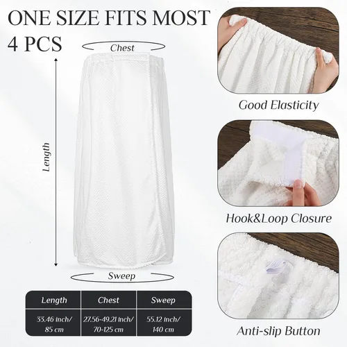Vista 21 de 4 toallas envolventes para mujer, bata de spa con cierre ajustable, parte superior elástica, envoltura ligera para baño y ducha