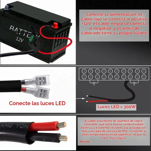 Vista 4 de Kit de arnés de cableado de barra de luces LED, interruptor de encendido y apagado DC12V, fusible de cuchilla de relé de alimentación de 14 AWG, kit