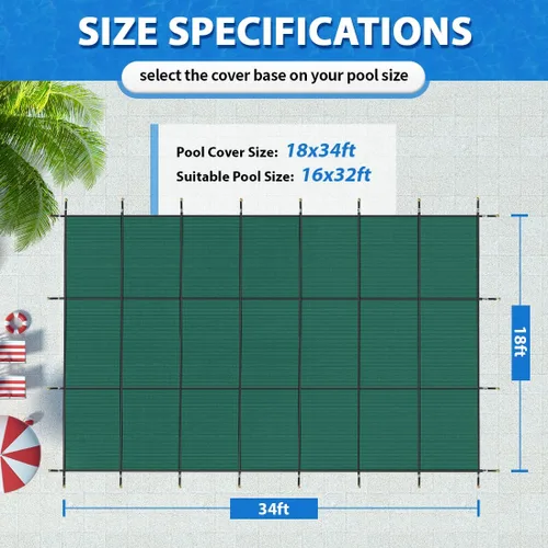 Vista 2 de iCOVER - Cubierta de seguridad para piscina interior, 16 x 32 pies, cubierta de seguridad rectangular para piscinas interiores, cubierta de piscina