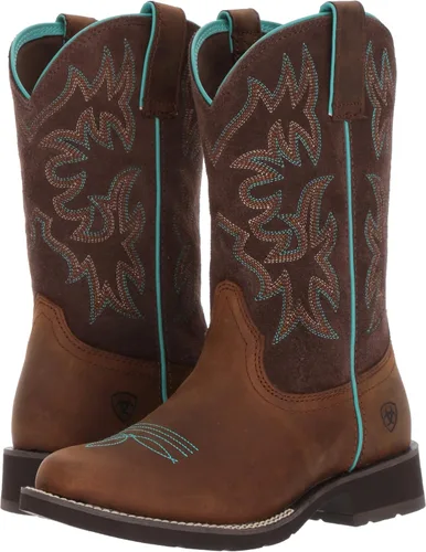 Vista 7 de Ariat Delilah Botas occidentales de punta redonda para mujer, botas de cuero de media pantorrilla, Marrón desteñido