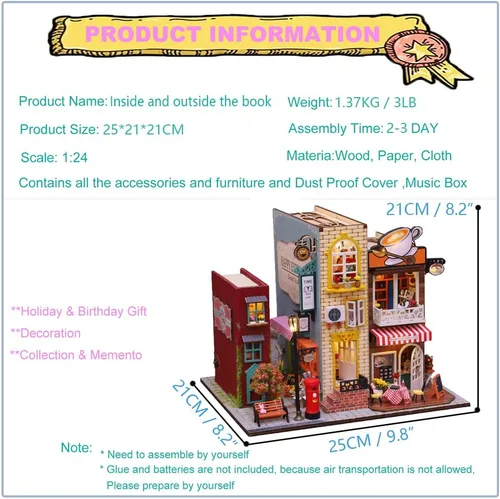 Vista 2 de Roroom Kit de casa de muñecas en miniatura y muebles, modelo de casa de muñecas de madera 3D con cubierta a prueba de polvo y movimiento musical