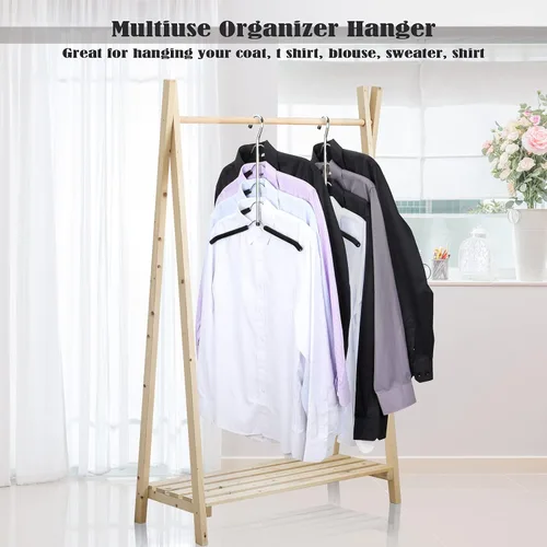 Vista 6 de Perchas de ropa que ahorran espacio, 2 paquetes de brazo oscilante antideslizante acolchado percha de 5 capas de acero inoxidable resistente suéter