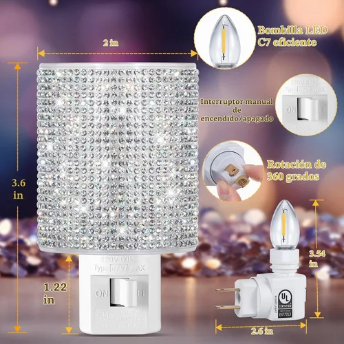 Vista 2 de Luz nocturna LED de cristal con enchufe giratorio de 360° para un ambiente