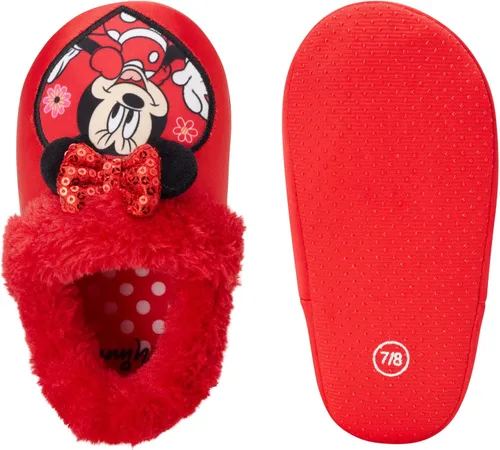 Vista 5 de Disney Girls' Minnie Mouse Slippers - Plush Fuzzy Slippers, Non-Skid Sole (ToddlerLittle GirlBig Girl)
