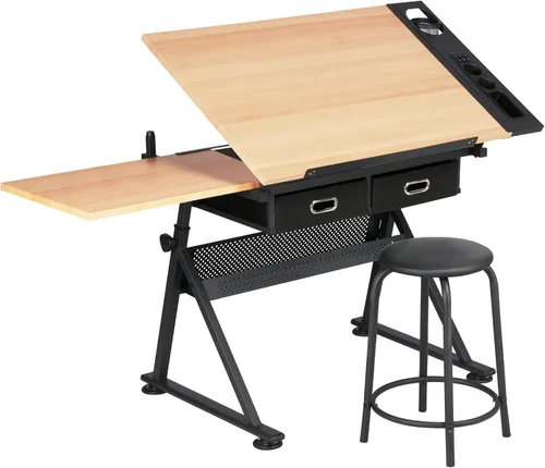 Vista 11 de Yaheetech Mesa de dibujo para artistas, escritorio de dibujo de altura ajustable, escritorio de arte/manualidades, estación de trabajo de pinturas