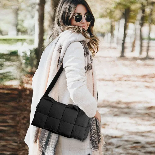 Vista 5 de INPAKSA Puffer Woven Bag Women Padded Designer Crossbody Bags Woven Purse Down Shoulder Bags for Women