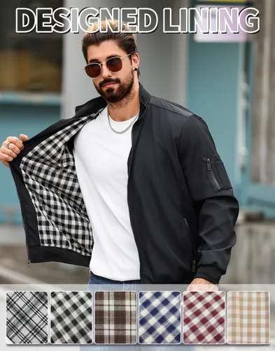 Vista 5 de Wizoat Chaqueta Bomber para Hombre Ligera Casual Cortavientos Chaquetas con Cremallera Abrigo