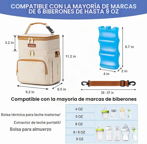 Vista 4 de Bolsa enfriadora de leche materna con bolsa de hielo para 6 biberones de hasta 9 onzas