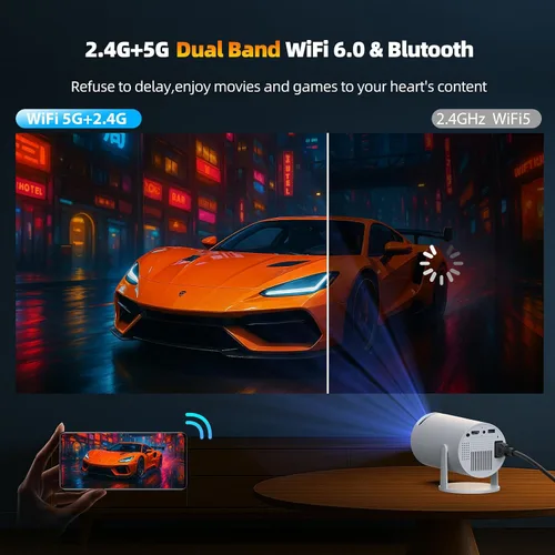 Vista 11 de Mini proyector con WiFi y Bluetooth, proyector portátil con aplicaciones integradas, compatible con 4K 1080P Auto Keystone 220° giratorios pequeños