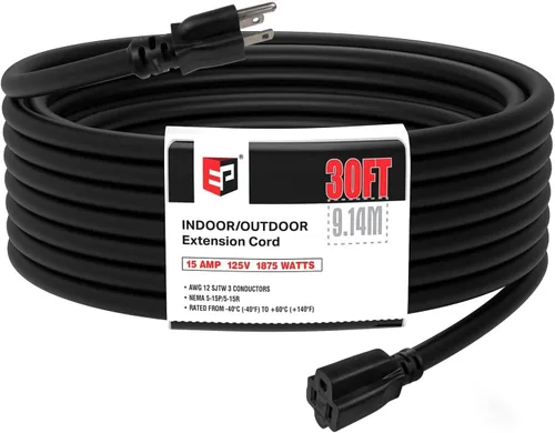 Vista 46 de EP 50 Ft Heavy Duty Outdoor Extension Cord, 12/3 SJTW Black 3-Prong Negro