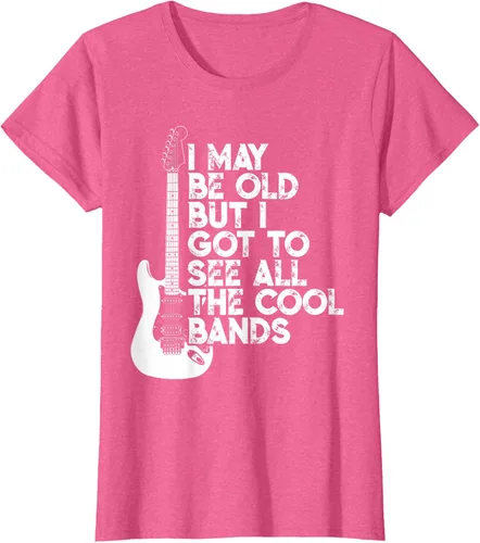 Vista 86 de Camiseta con texto en inglés "I May Be Old But I Got to See All The Cool Bands" Negro