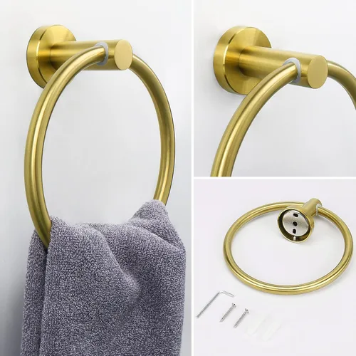 Vista 2 de NearMoon 2 piezas de accesorios de baño, anillo de toalla y soporte de papel higiénico, colgador de toallas de baño de acero inoxidable y soporte