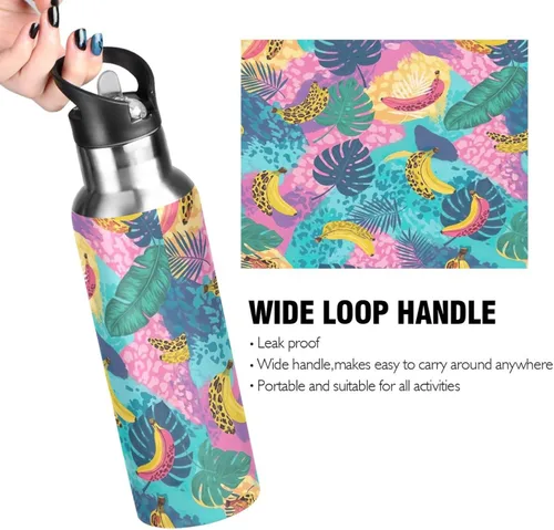Vista 4 de Botella de agua deportiva sin BPA aislada de 20 onzas, botella de agua aislada de acero inoxidable con popote para gimnasio, viajes al aire libre
