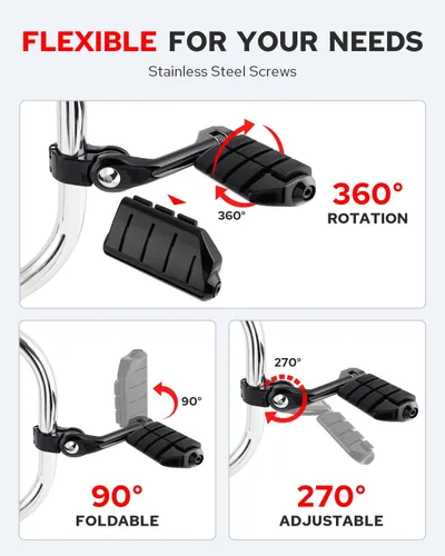 Vista 4 de Benlari Estriberas de Carretera de 1 pulgada 1-1/4 pulgadas Estriberas de Acero Inoxidable 304 Largas Anguladas Ajustables Compatibles con Harley