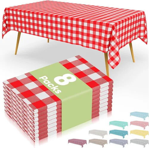 Vista 73 de Smiry 8 paquetes de manteles desechables Gingham, 54 x 108 pulgadas, manteles de plástico impermeables rectangulares en diseño a cuadros