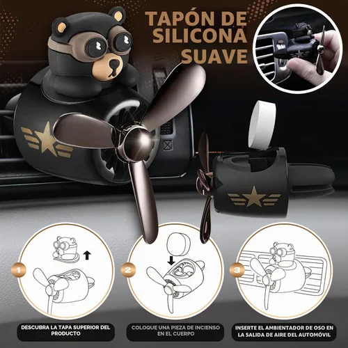 Vista 4 de Clip de ventilación para ambientador de coche de avión - Bear Pilot, hélice Negro