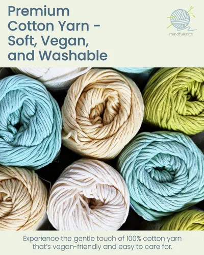 Vista 4 de mindfulknits Kit de Tejer para Principiantes Adultos con Agujas de Tejer, Aguja de Lana e Hilo de Tejer 100% Algodón (4) – Para Hacer Toallitas - Zen