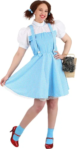 Vista 7 de Jerry Leigh Disfraz de Dorothy del mago de Oz para mujer, vestido azul de Kansas Girl para cosplay de película, obras escolares y Halloween