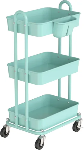 Vista 10 de Simple Houseware - Carro multiusos rodante de 3 niveles con cubos colgantes, color Rojo Almacenamiento para baño, cocina, oficina, sala