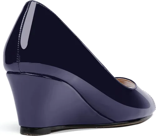 Vista 5 de WAYDERNS Zapatos de tacón bajo con cuña de charol y puntera abierta para mujer de 2 pulgadas