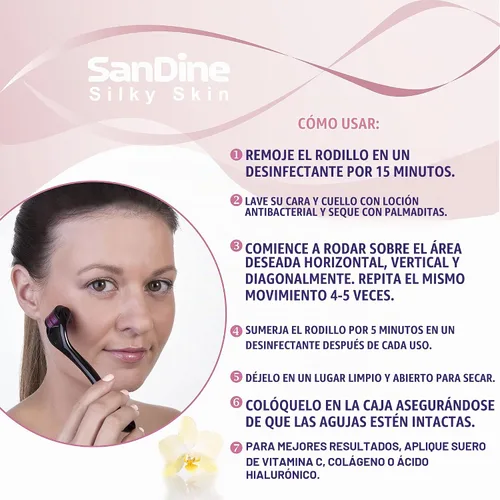 Vista 3 de Microneedle Derma Roller – 540 Micro pines sistema de cuidado de la piel – Rodillo de Titanio dermatológico – Ideal para mantener tu piel jóven