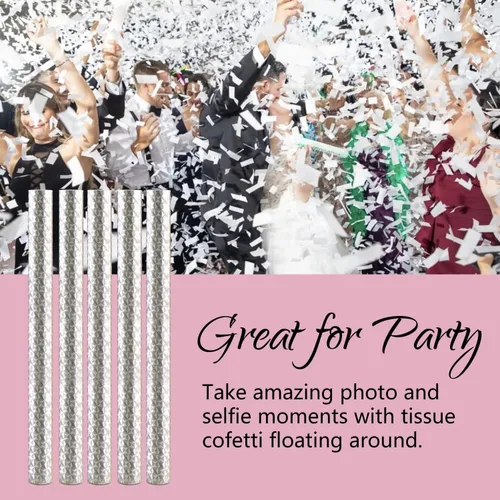 Vista 3 de BATTIFE Paquete de 40 varitas de confeti blanco, confeti de papel de seda de 14 pulgadas, palitos de aleteo para bodas, celebraciones, aniversarios