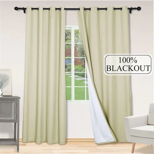 Vista 2 de Fcosie 38 pulgadas de ancho x 45 pulgadas de largo, cortinas de lino 100% opacas con revestimiento blanco, cortinas con aislamiento térmico, paneles