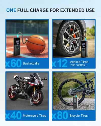 Vista 7 de Compresor de aire portátil para inflador de neumáticos, bomba de neumáticos 4 veces más rápida y 150 PSI para automóvil, moto, bicicleta y pelota