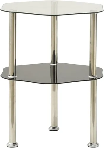 Vista 7 de Mesa auxiliar de 2 niveles, mesa auxiliar única, mesa de sofá, mesa de café, con diseño de forma hexagonal, para espacio pequeño, sala de estar Gris