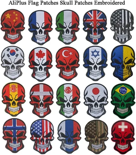 Vista 4 de AliPlus - 2 parches de calavera con bandera estadounidense de EE. UU., gancho y bucle