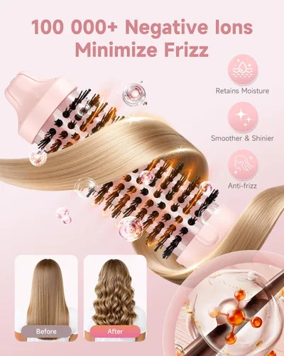 Vista 9 de Cepillo térmico redondo térmico de 1.5 pulgadas para cabello largo y seco, alisador con 3 ajustes de temperatura, cepillos de soplado para rizar