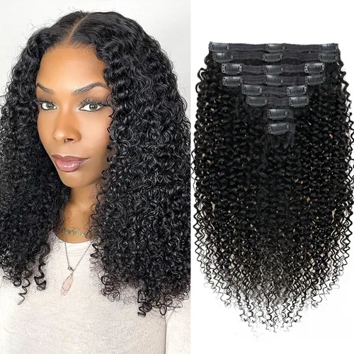 Vista 16 de Extensiones de cabello humano real rizado con clip, 4/27/4, ombré, rizado con clip, para mujer, 3C y 4A (12 pulgadas, #4/27/4)