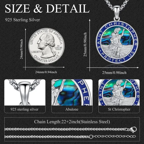 Vista 2 de Aniu Collar de plata de ley S925, San Miguel, San Cristóbal, San Benito, San Juda, Crucifijo de Jesús, San Uriel, Arcángel Rafael, San Patricio, San