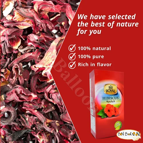 Vista 5 de Royal Natural Hibiscus Flower Tea Bags Pure Natural Seco Roselle Egipcio Herbario Libre de Cafeína Egipto Asuani Asuán Chai Hybiscus Hibscus Té